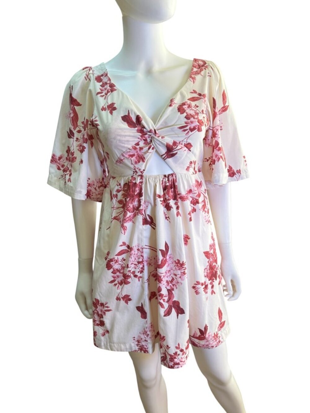Abercrombie & Fitch Womens Mini Dress with Twist Front Cut Out Detail Floral Xsp